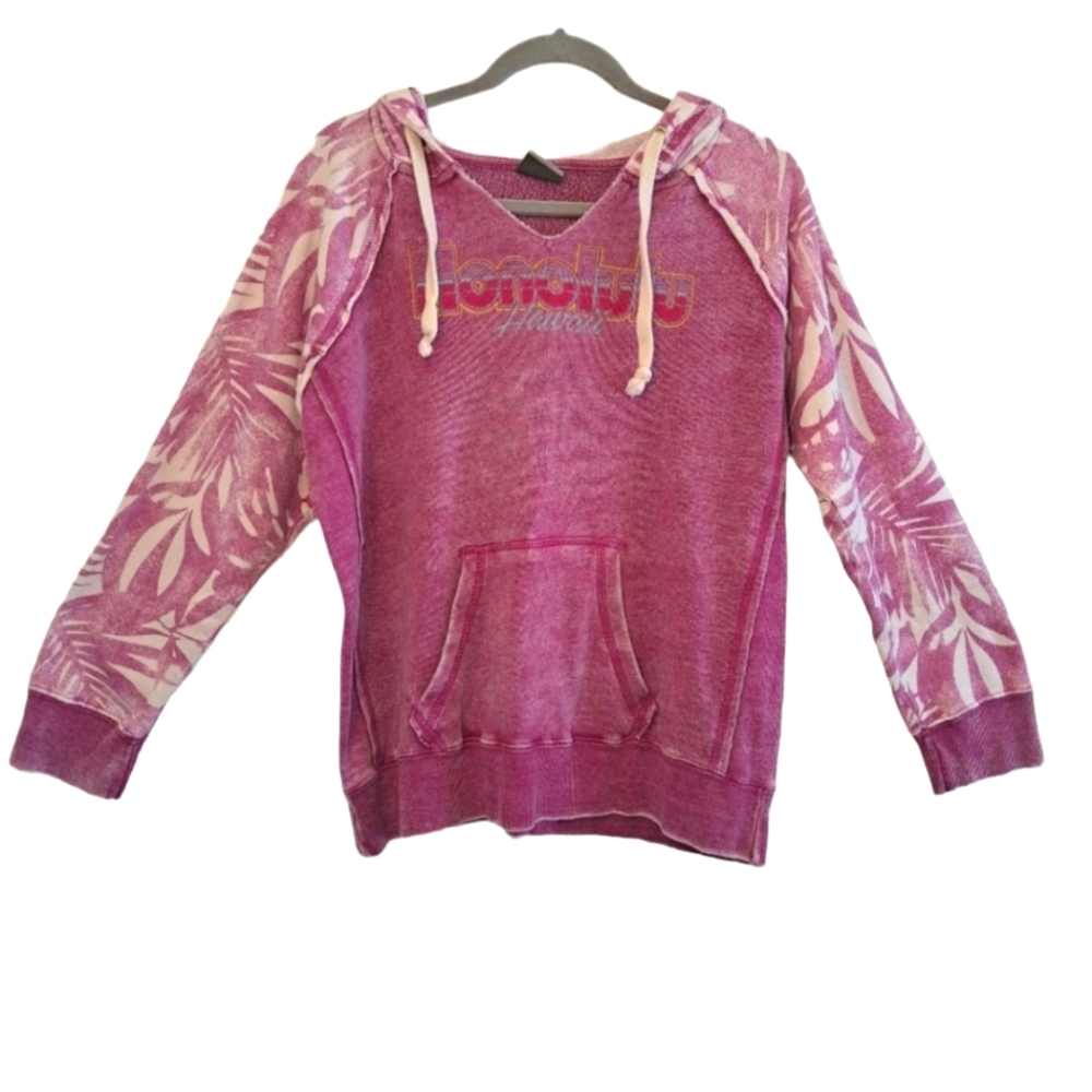 MV Sport Honolulu Pink Tropical Pullover Hoodie Sweatshirt Size Medium